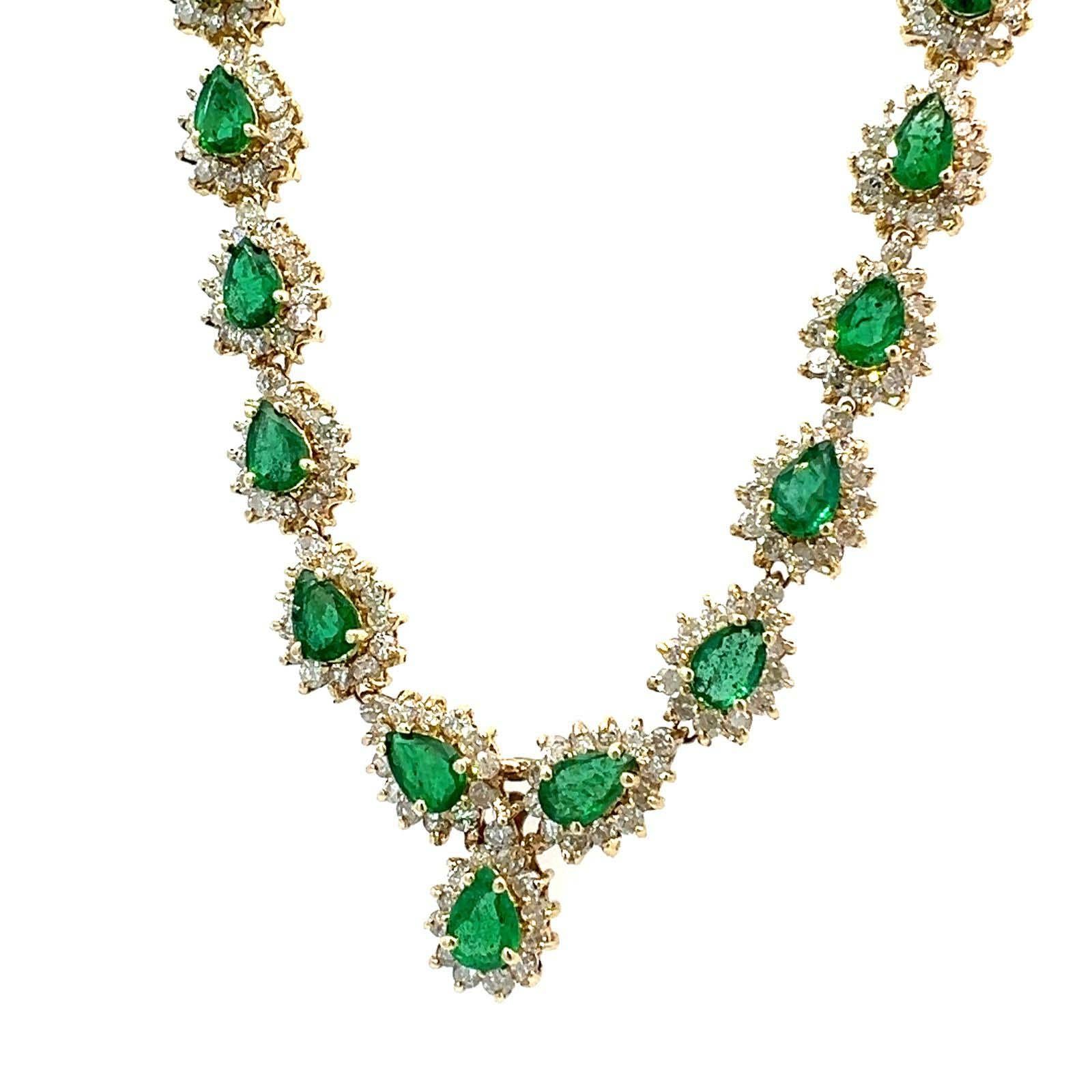 Retro Emerald and Diamond Tennis Necklace For Sale
