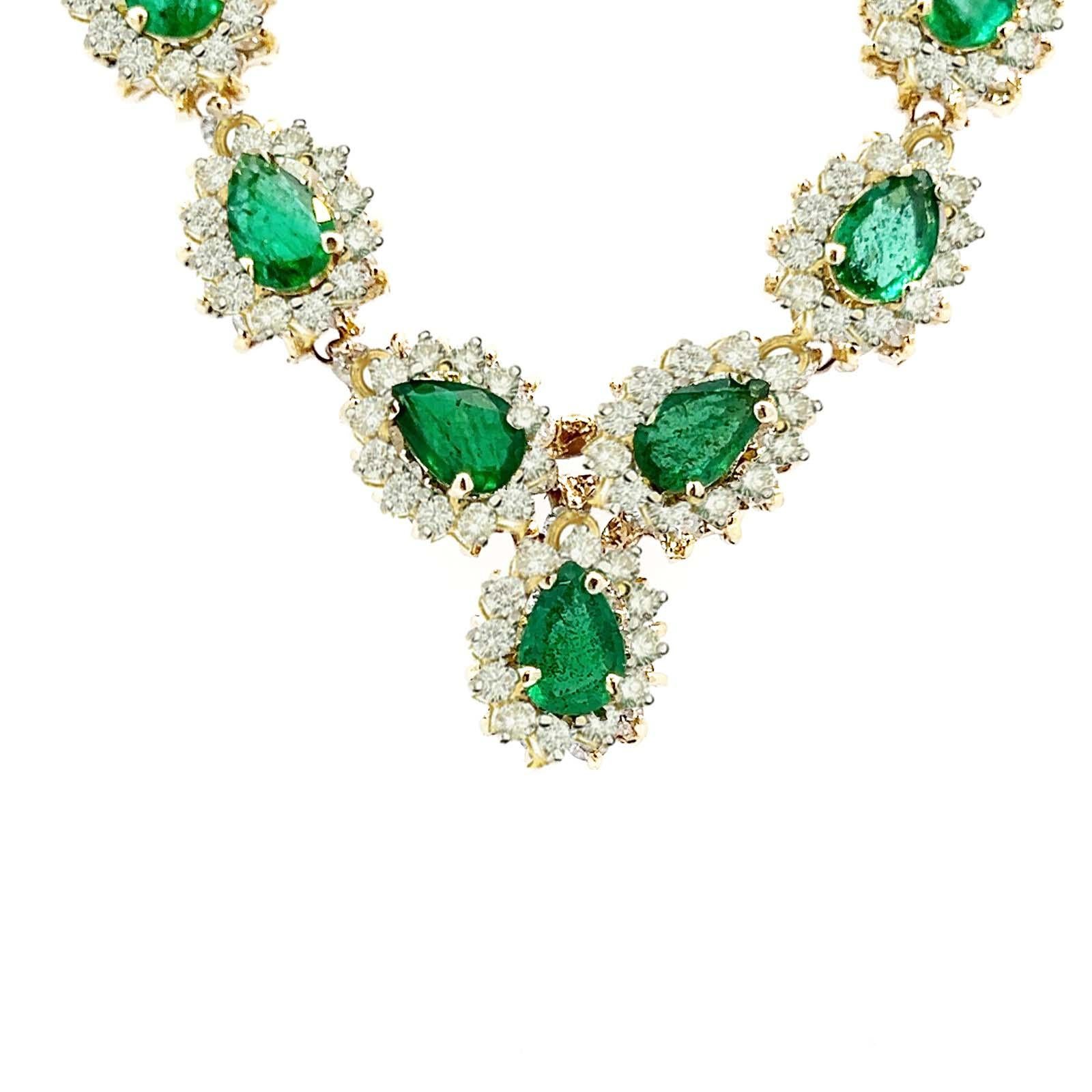 Mixed Cut Emerald and Diamond Tennis Necklace For Sale