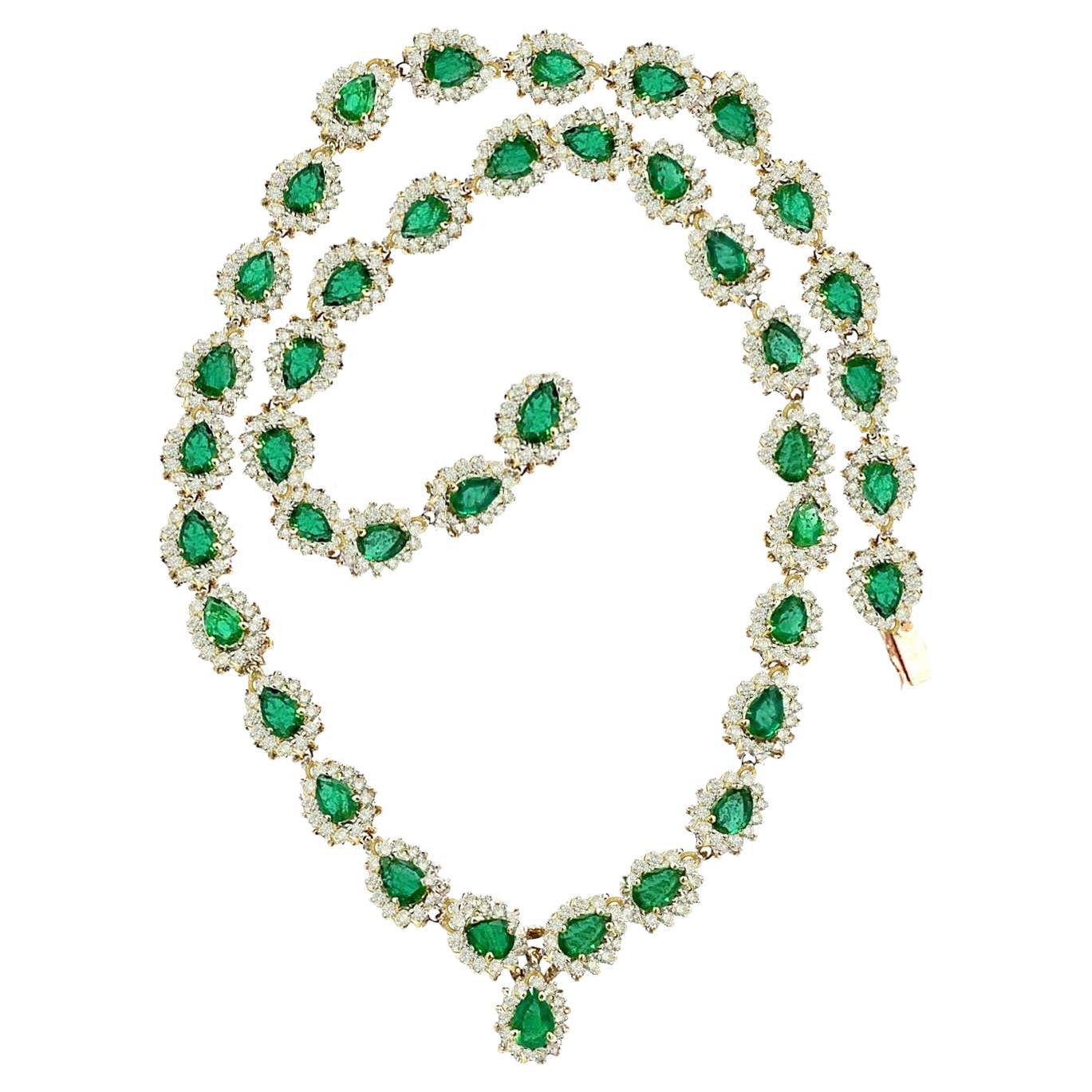 Emerald and Diamond Tennis Necklace For Sale