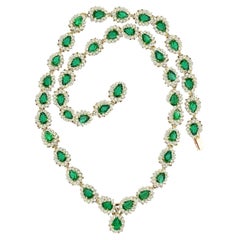 Retro Emerald and Diamond Tennis Necklace