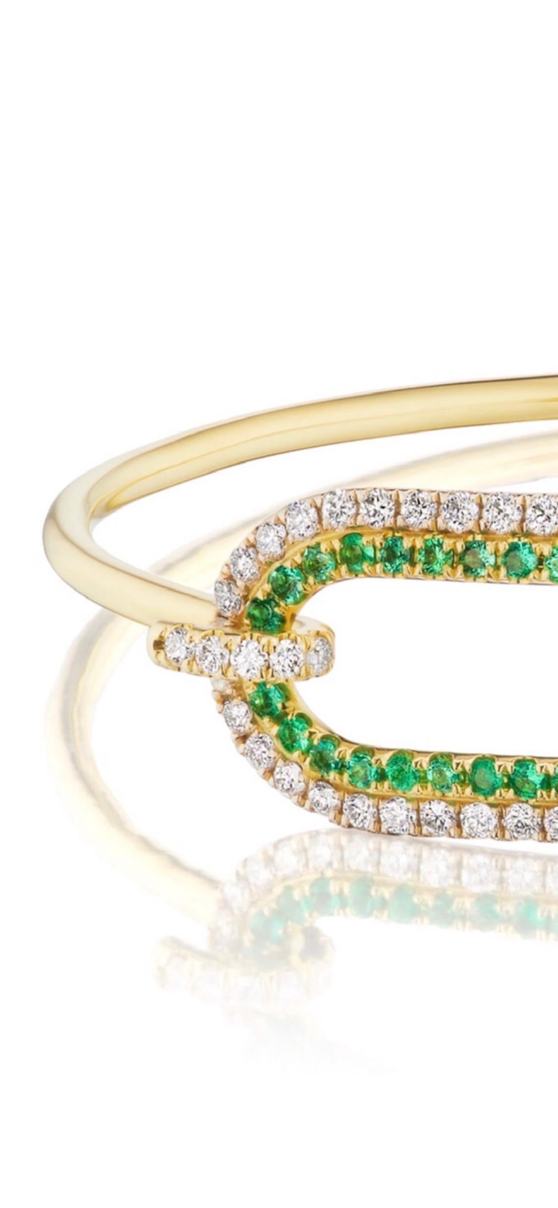 Modern Emerald and Diamond Tension Bracelet in 18 Karat Gold For Sale