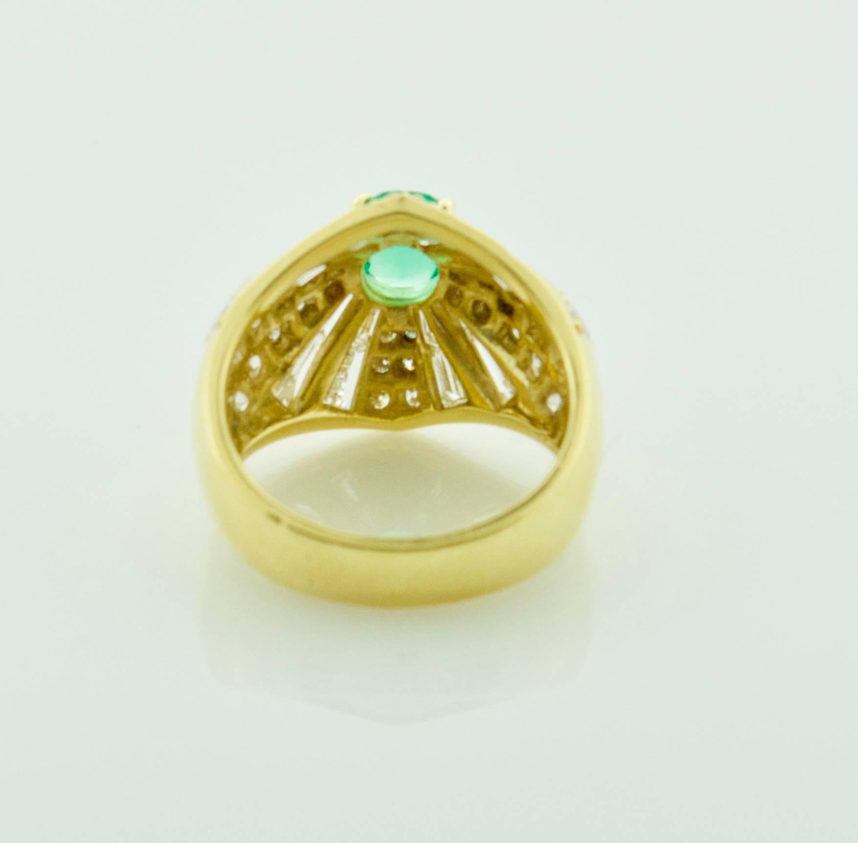 Women's or Men's Emerald and Diamond Terrell and Zimmelman 18 Karat Yellow Gold Ring For Sale