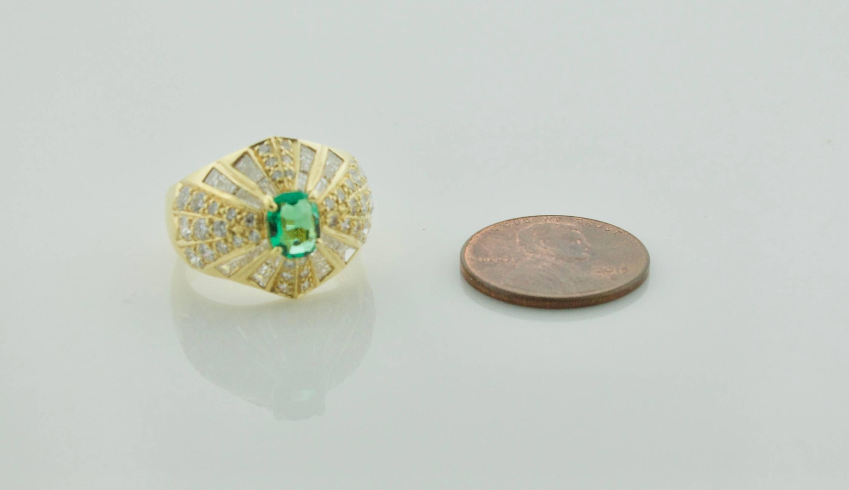 Emerald and Diamond Terrell and Zimmelman 18 Karat Yellow Gold Ring For Sale 1
