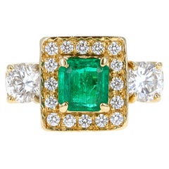 Emerald and Diamond Three-Stone Cocktail Ring