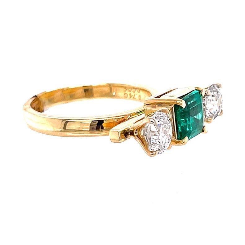 Emerald Cut 1.51 Carat Emerald and Diamond Three-Stone Ring  For Sale