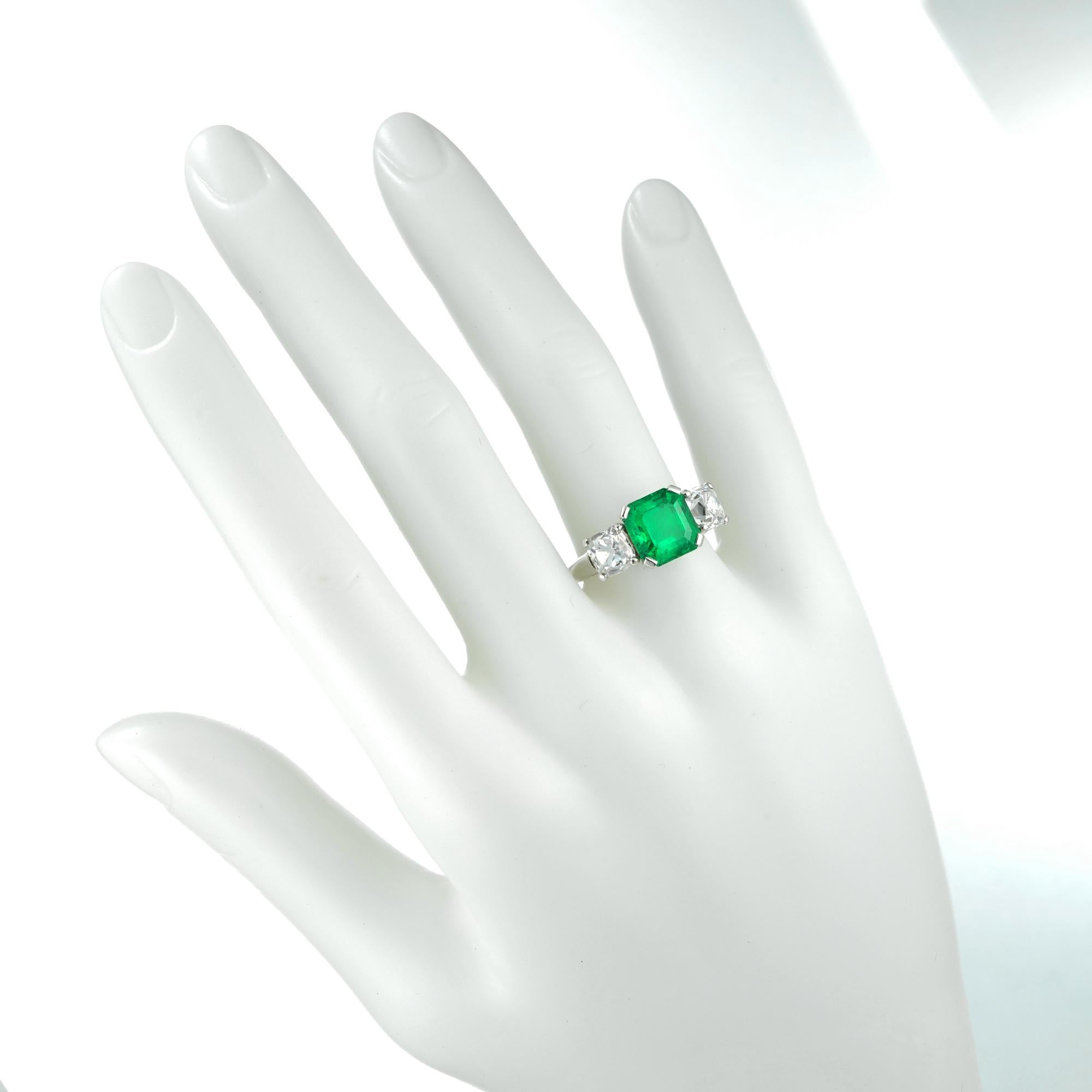Women's or Men's Emerald and Diamond Three-Stone Ring