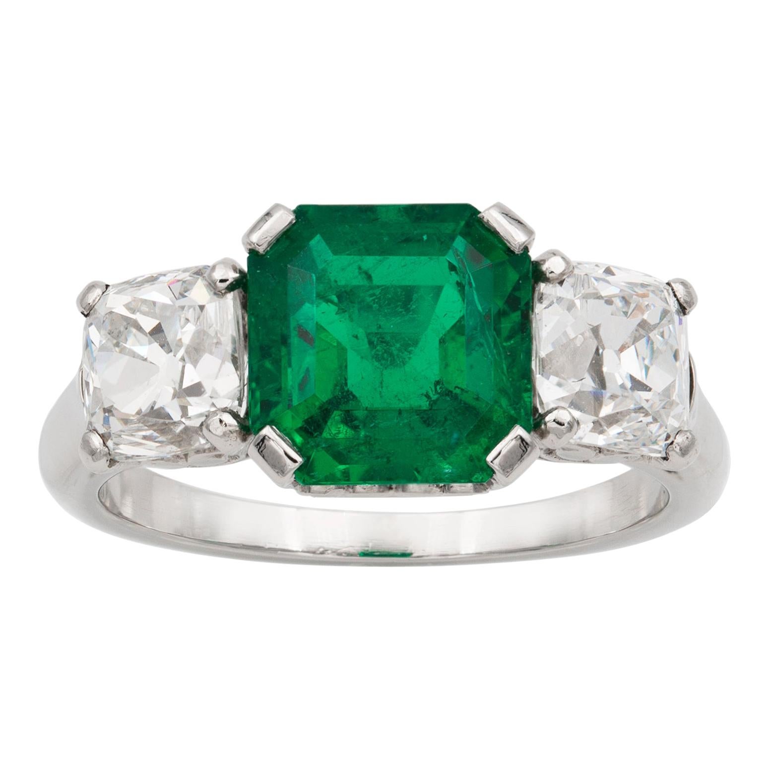 Emerald and Diamond Three-Stone Ring