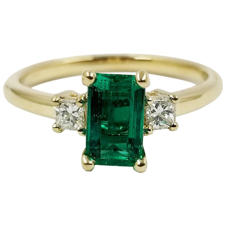 Emerald and Diamond Three-Stone Ring