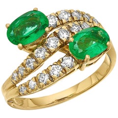 Emerald and Diamond Three-Tiered Ring in 18K Yellow Gold