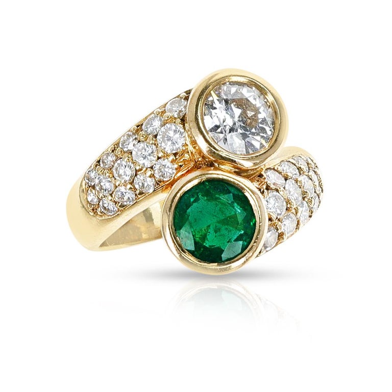 Women's or Men's Emerald and Diamond Toi Et Moi Ring, 18k