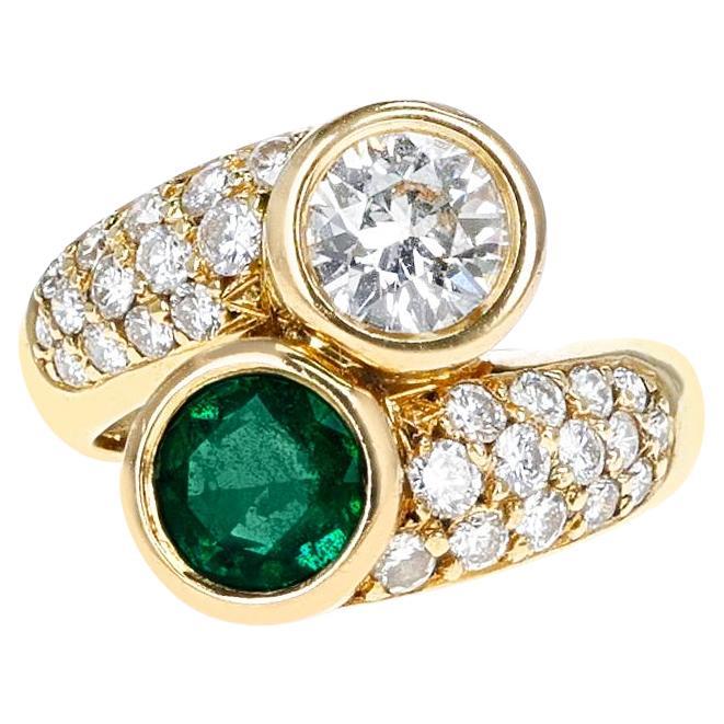 Emerald and Diamond Toi Et Moi Ring, 18k