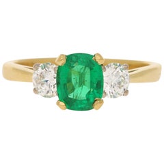 Emerald and Diamond Trilogy Engagement Ring Set in 18 Karat Yellow Gold
