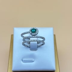 Emerald and Diamond Triple-Band Ring in 18K White Gold
