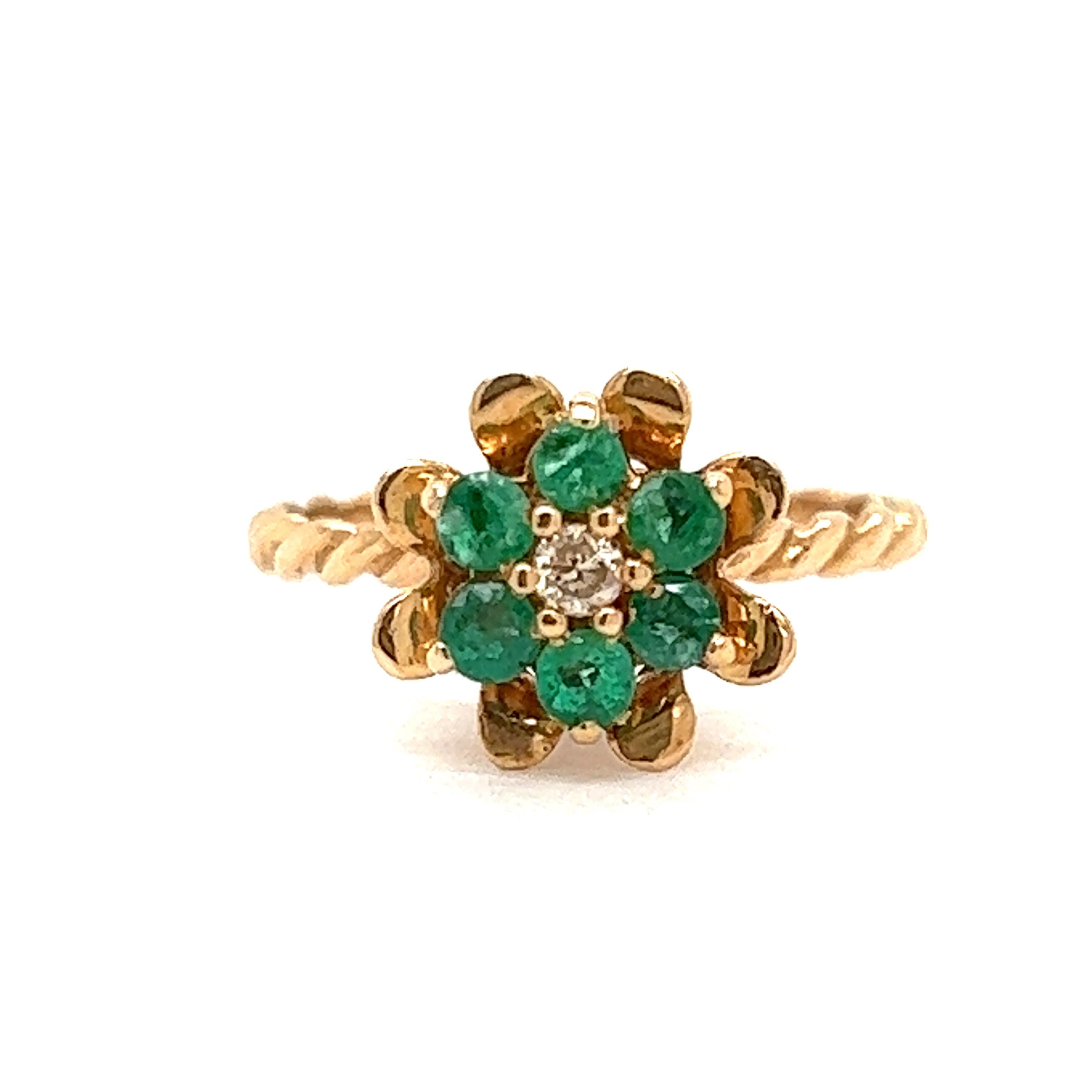 Tulip-Ring mit Smaragd und Diamant im Zustand „Gut“ in Derby, NY