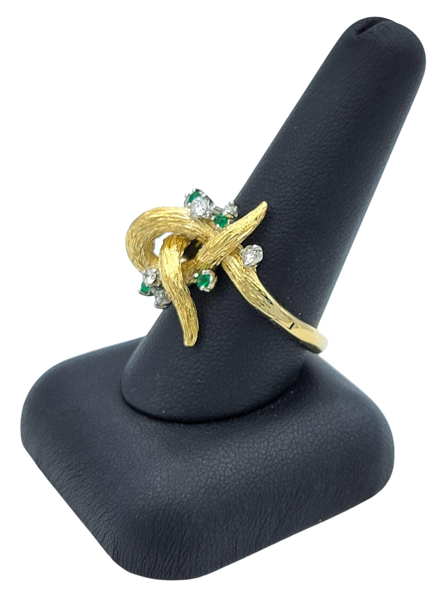 Emerald and Diamond Twisted Faux Bois Cocktail Ring in 14 Karat Yellow Gold For Sale 5
