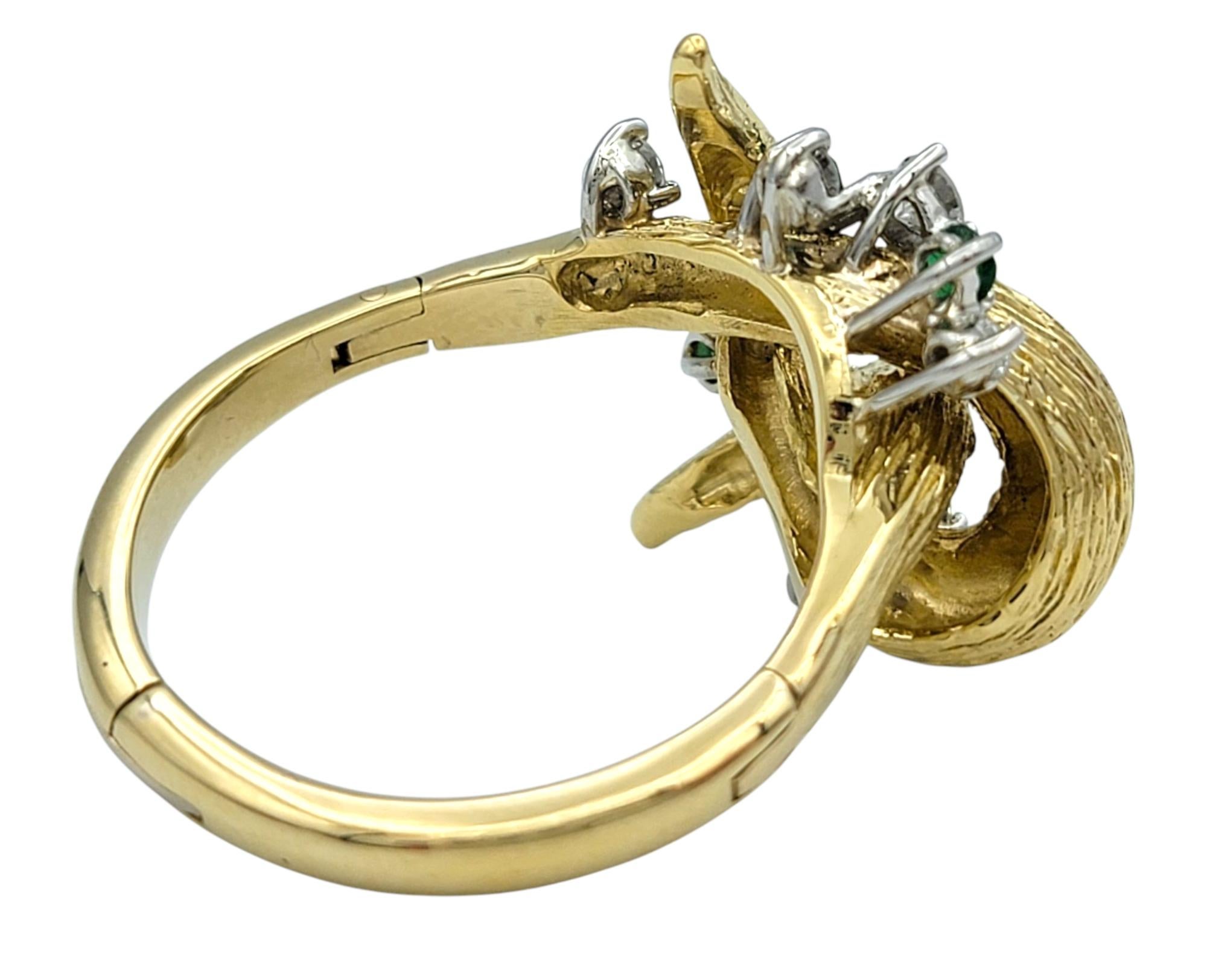 Emerald and Diamond Twisted Faux Bois Cocktail Ring in 14 Karat Yellow Gold In Good Condition For Sale In Scottsdale, AZ