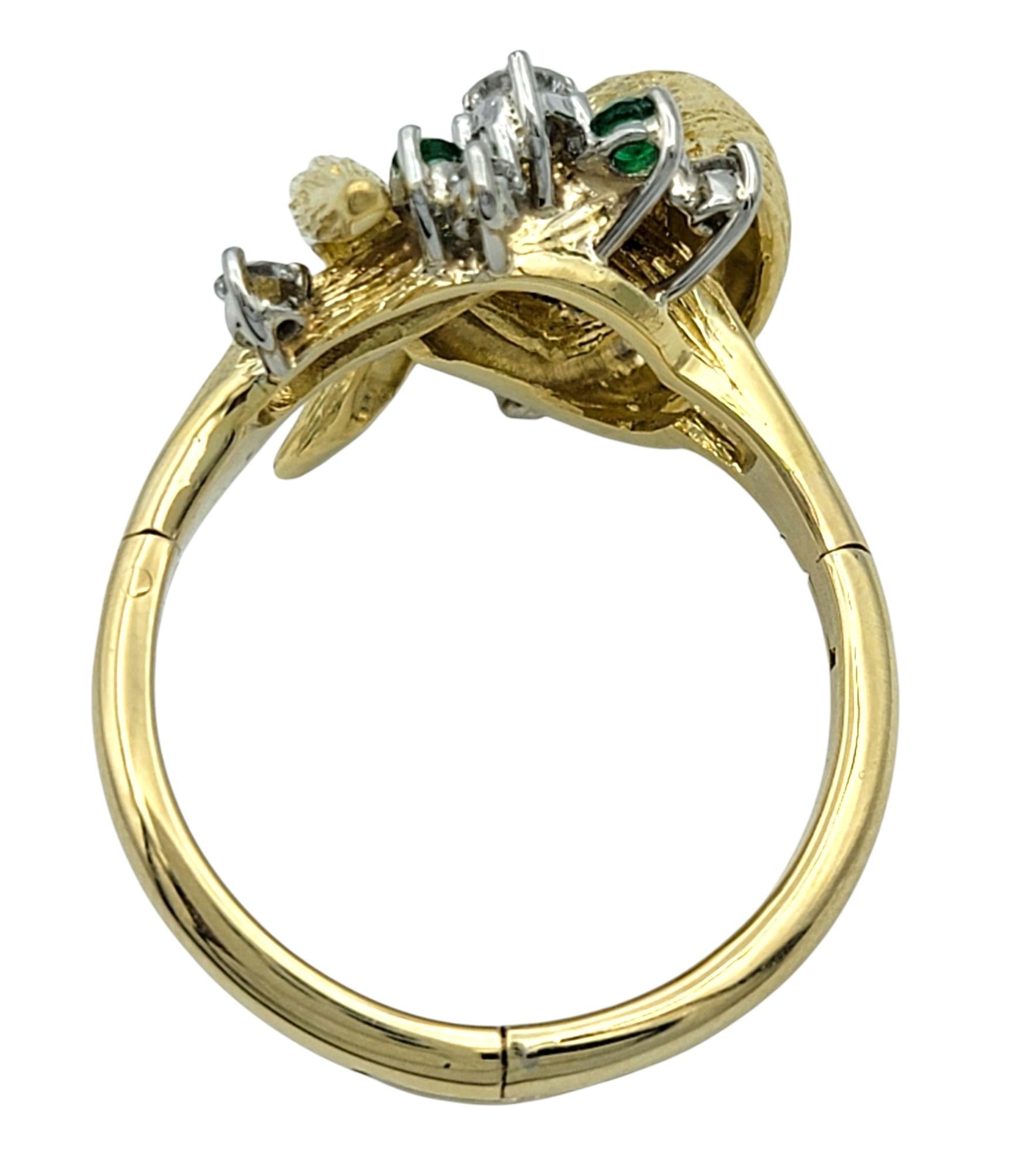 Women's Emerald and Diamond Twisted Faux Bois Cocktail Ring in 14 Karat Yellow Gold For Sale