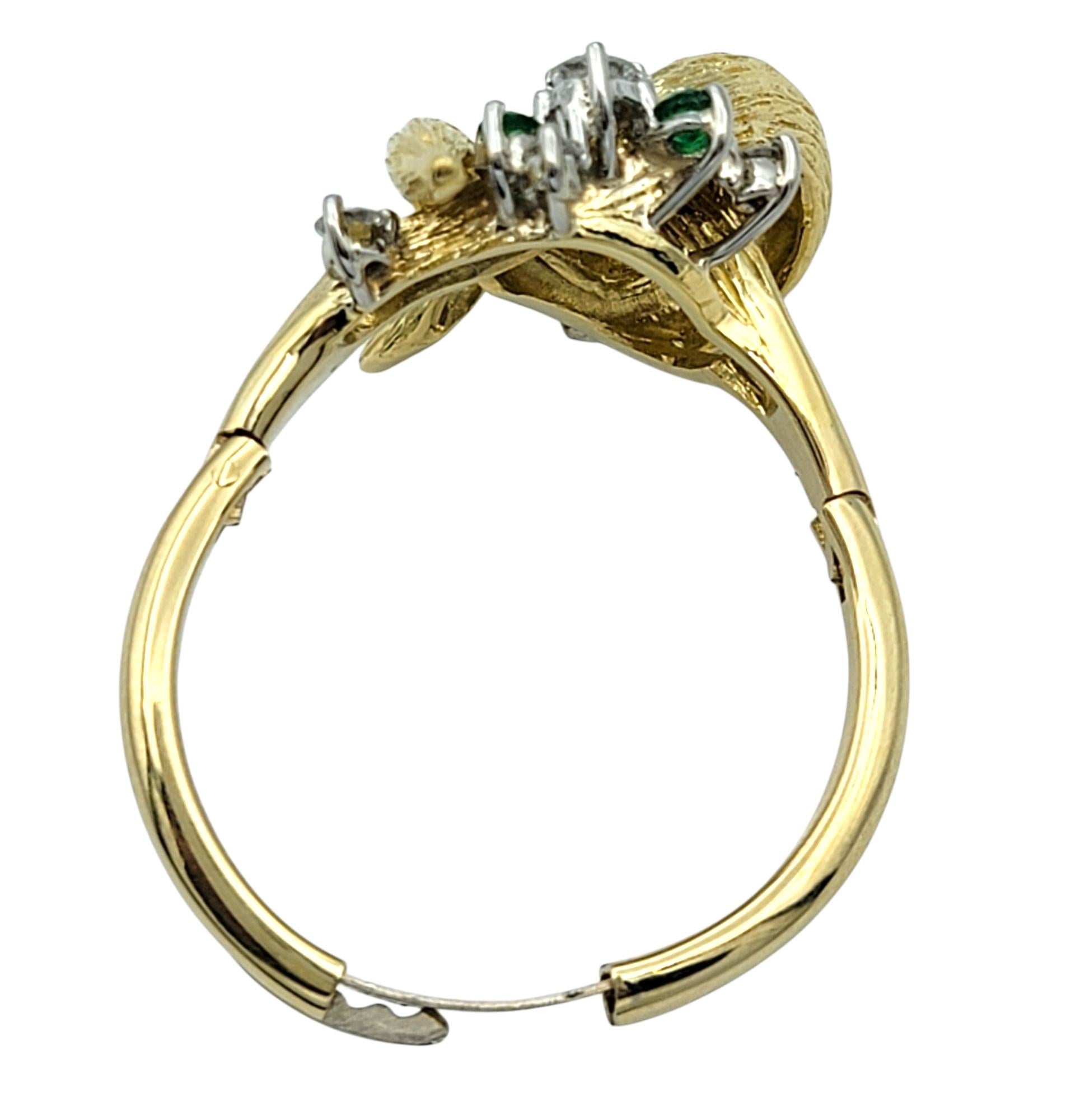 Emerald and Diamond Twisted Faux Bois Cocktail Ring in 14 Karat Yellow Gold For Sale 1