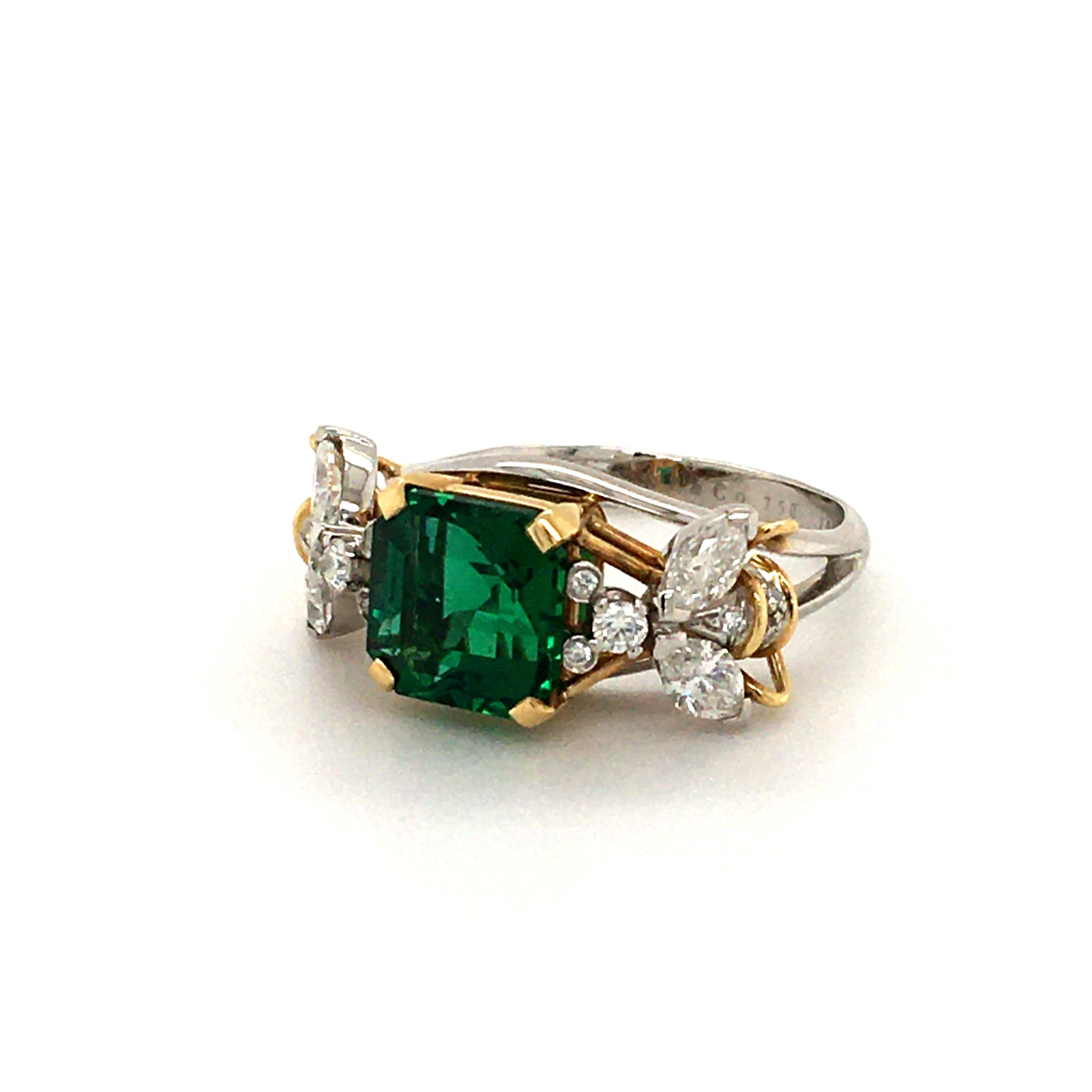 Emerald Cut Emerald and Diamond 'Two Bees' Ring, by Jean Schlumberger for Tiffany & Co. For Sale