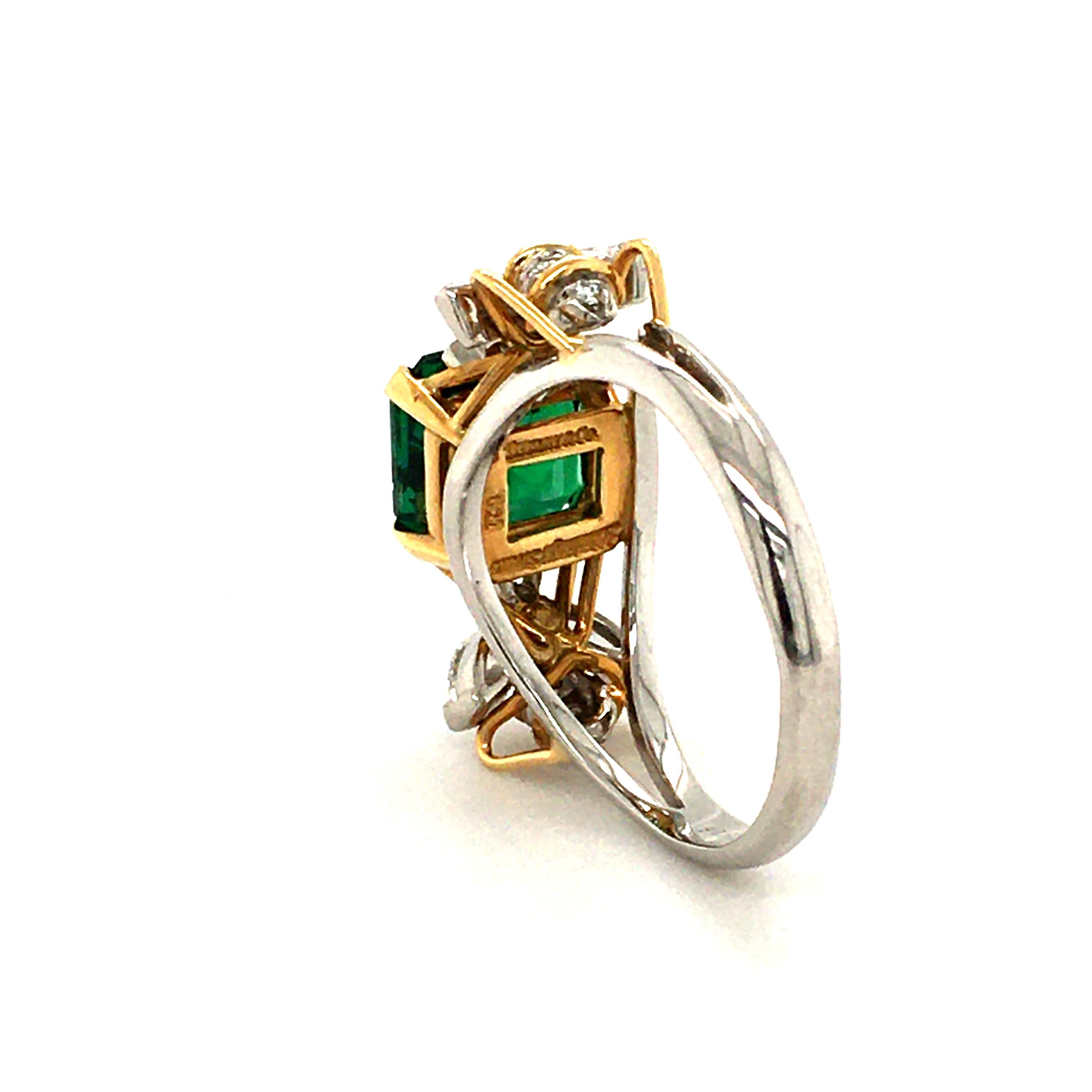 Emerald and Diamond 'Two Bees' Ring, by Jean Schlumberger for Tiffany & Co. For Sale 3