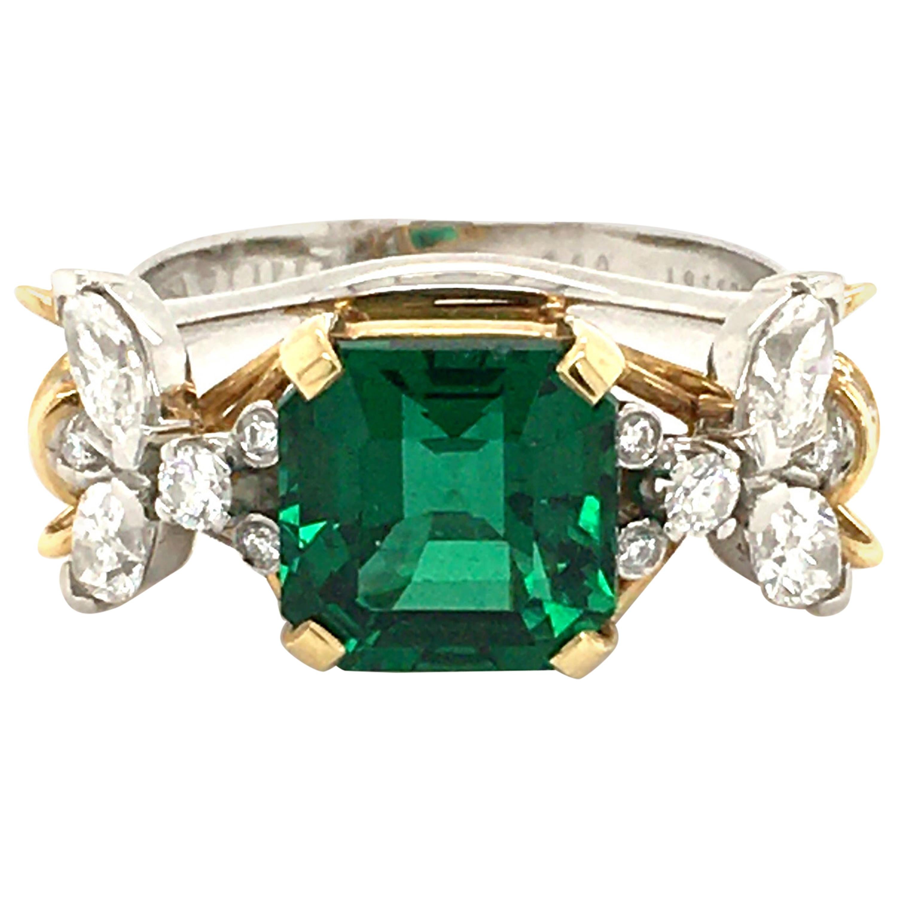 Emerald and Diamond 'Two Bees' Ring, by Jean Schlumberger for Tiffany & Co. For Sale