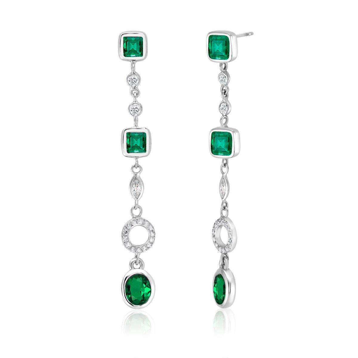 Emerald and Diamond Drop Gold Earrings Two Inch Long Weighing 3.90 Carat  In New Condition In New York, NY