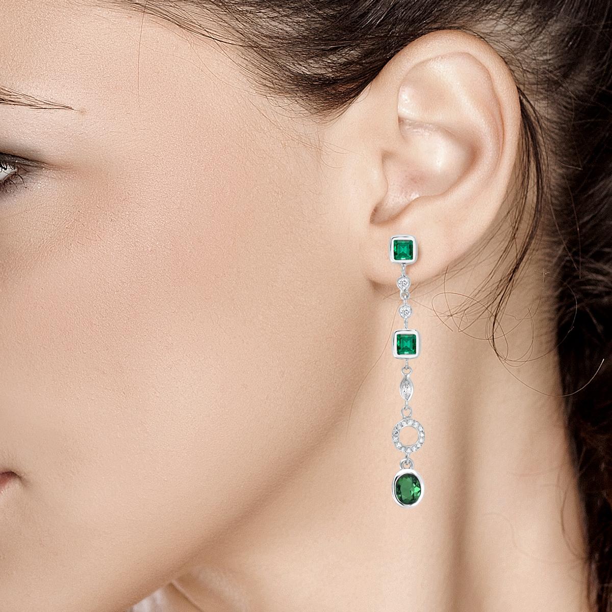Women's Emerald and Diamond Drop Gold Earrings Two Inch Long Weighing 3.90 Carat 