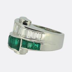 Emerald and Diamond Two-Row Ring