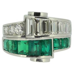 Emerald and Diamond Two-Row Ring