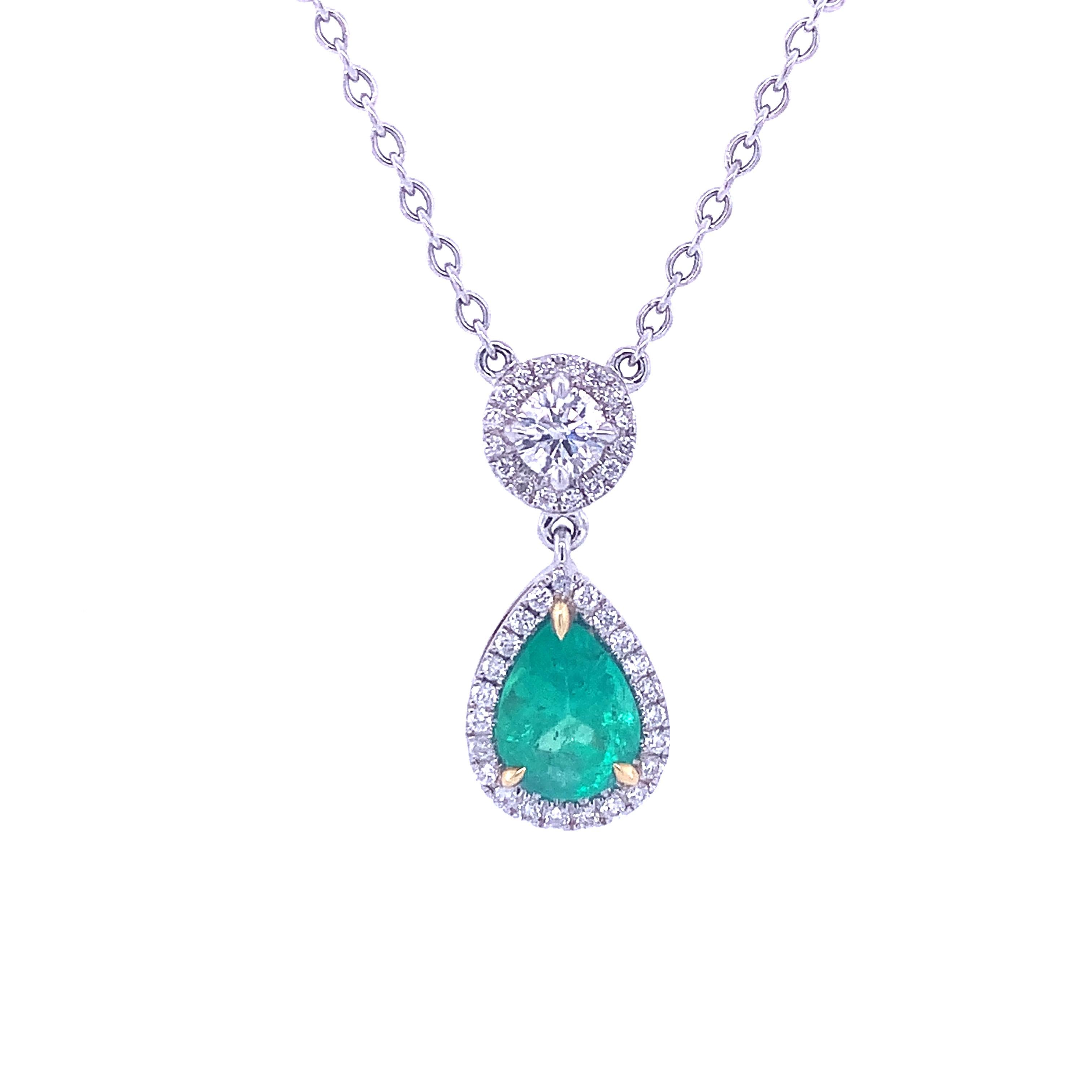 Women's or Men's Emerald and Diamond Two Station Drop Pendant