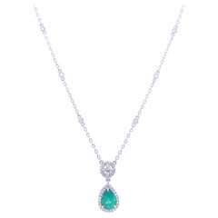 Emerald and Diamond Two Station Drop Pendant