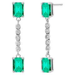 Emerald and Diamond Two-Tiered White Gold Drop Earrings