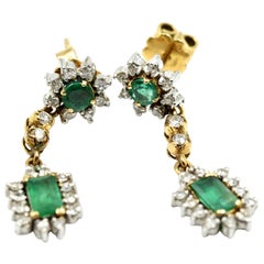 Emerald and Diamond Two-Tone 18 Karat Gold Earrings