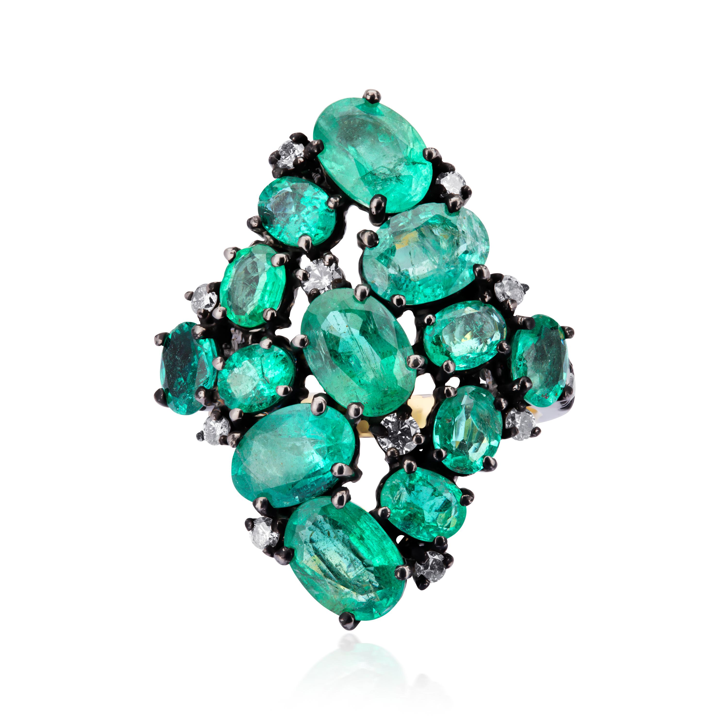 Nigaam 5.9Cts. Emerald and Diamond Victorian Cluster Ring In New Condition For Sale In New York, NY