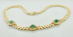 Emerald and Diamond Vintage "Cuban Link" Necklace in 18k Yellow Gold