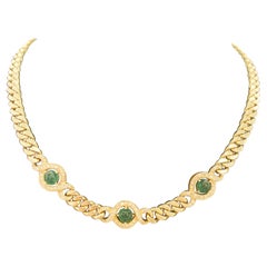 Collar Vintage "Cuban Link" de Oro Amarillo de 18k con Esmeraldas y Diamantes
