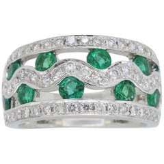 Emerald and Diamond Wave Ring