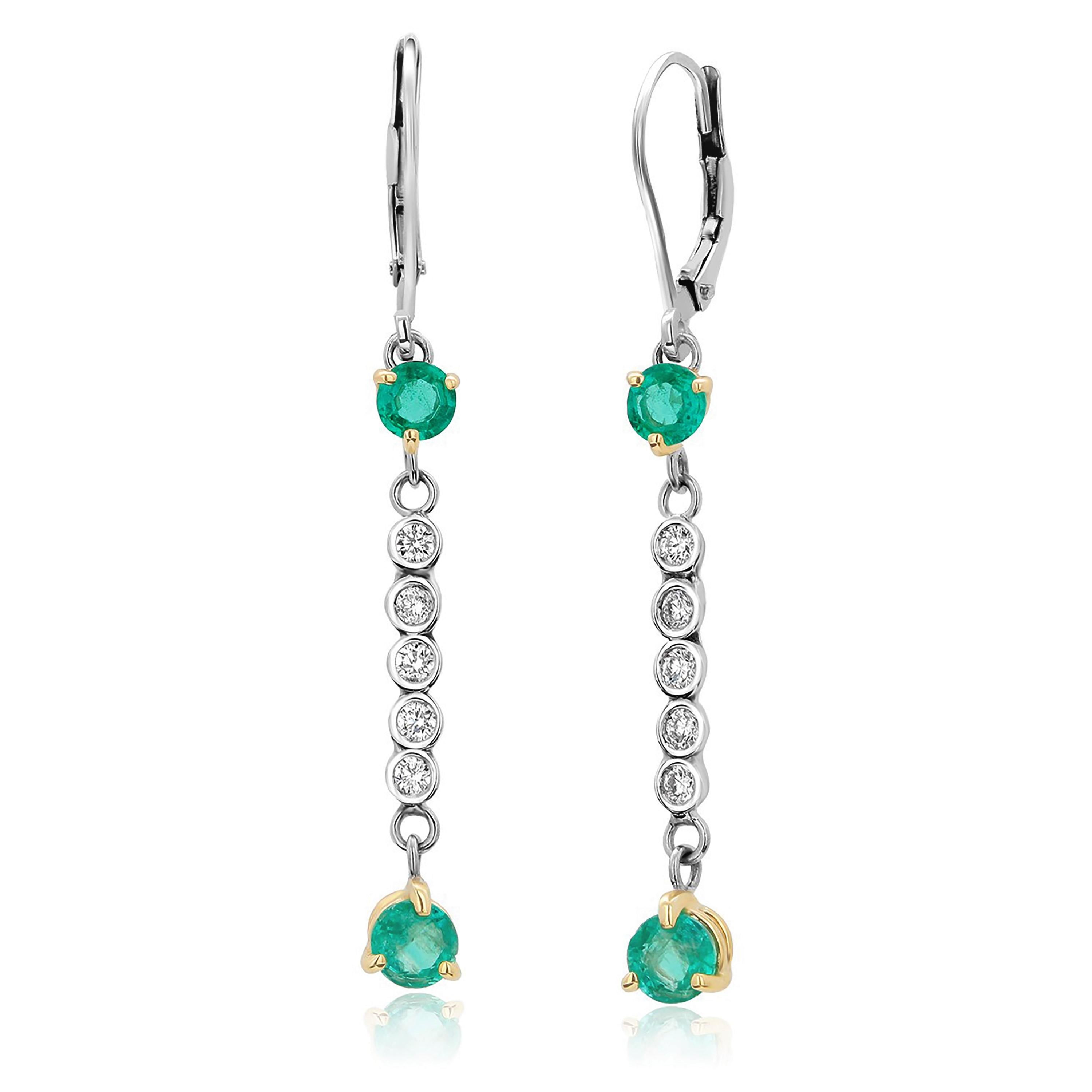 Emerald Cut Emerald and Diamond White Gold Drop Hoop Earrings