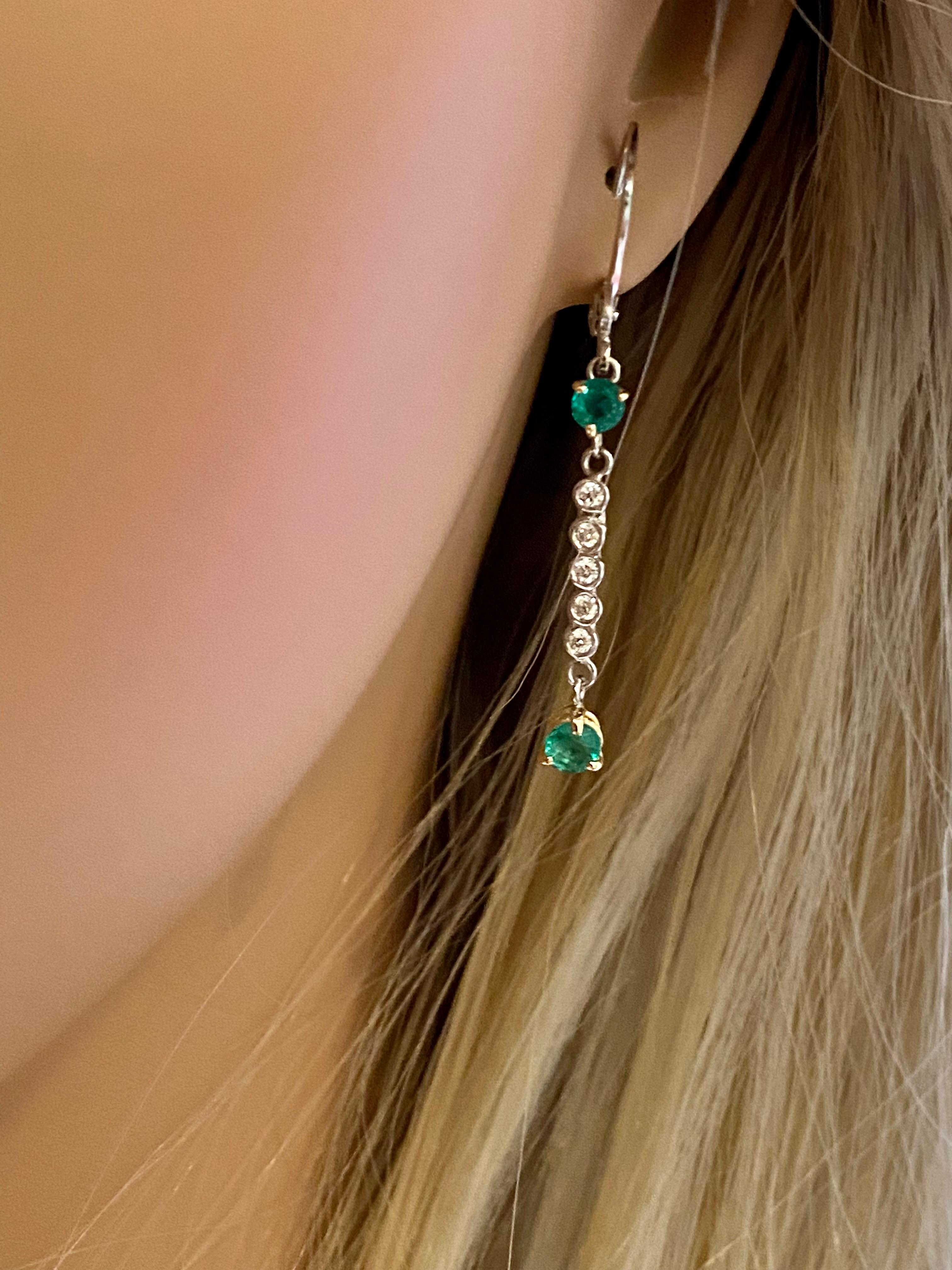 Contemporary Emerald and Diamond White Gold Drop Hoop Earrings