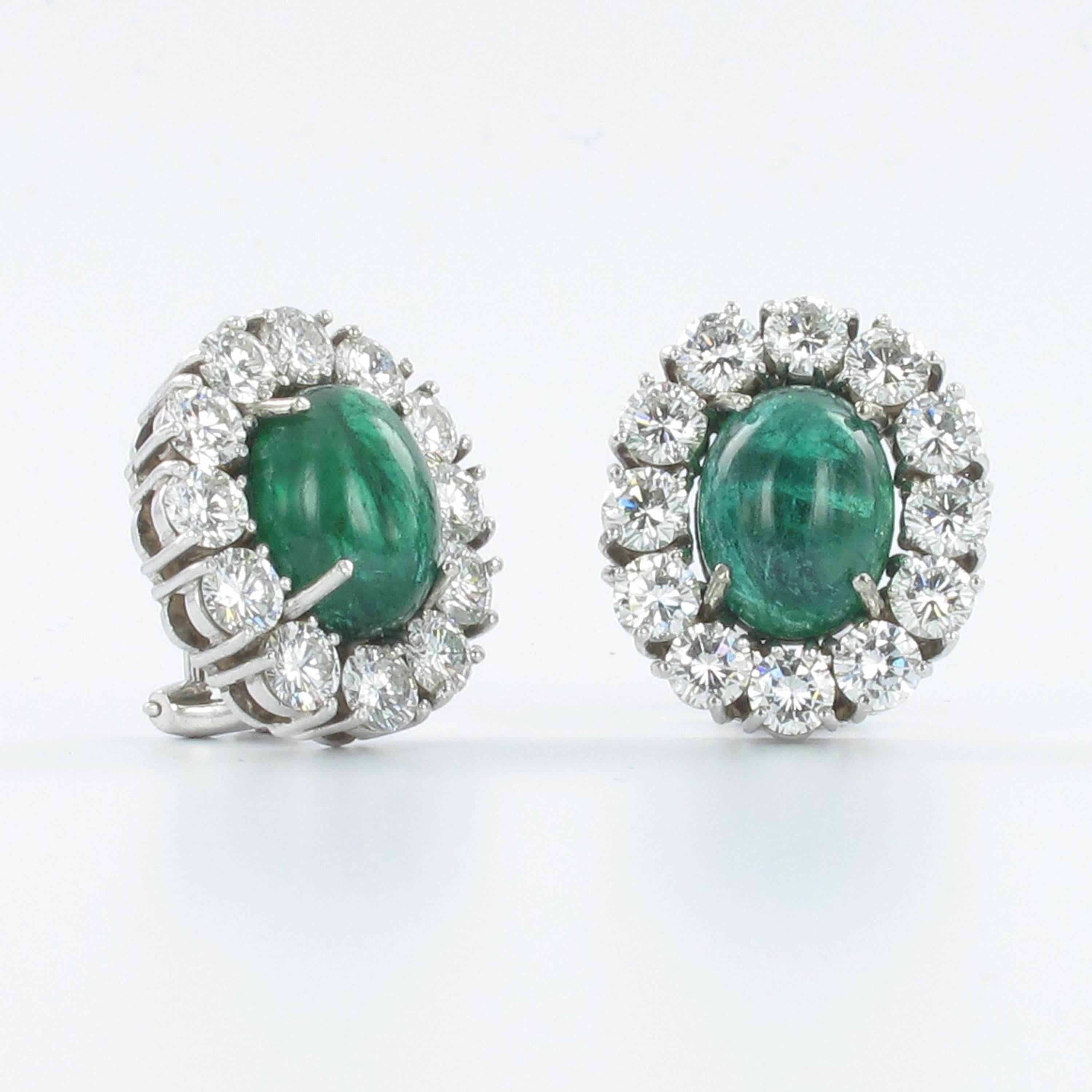 Contemporary Emerald and Diamond White Gold Ear Clips