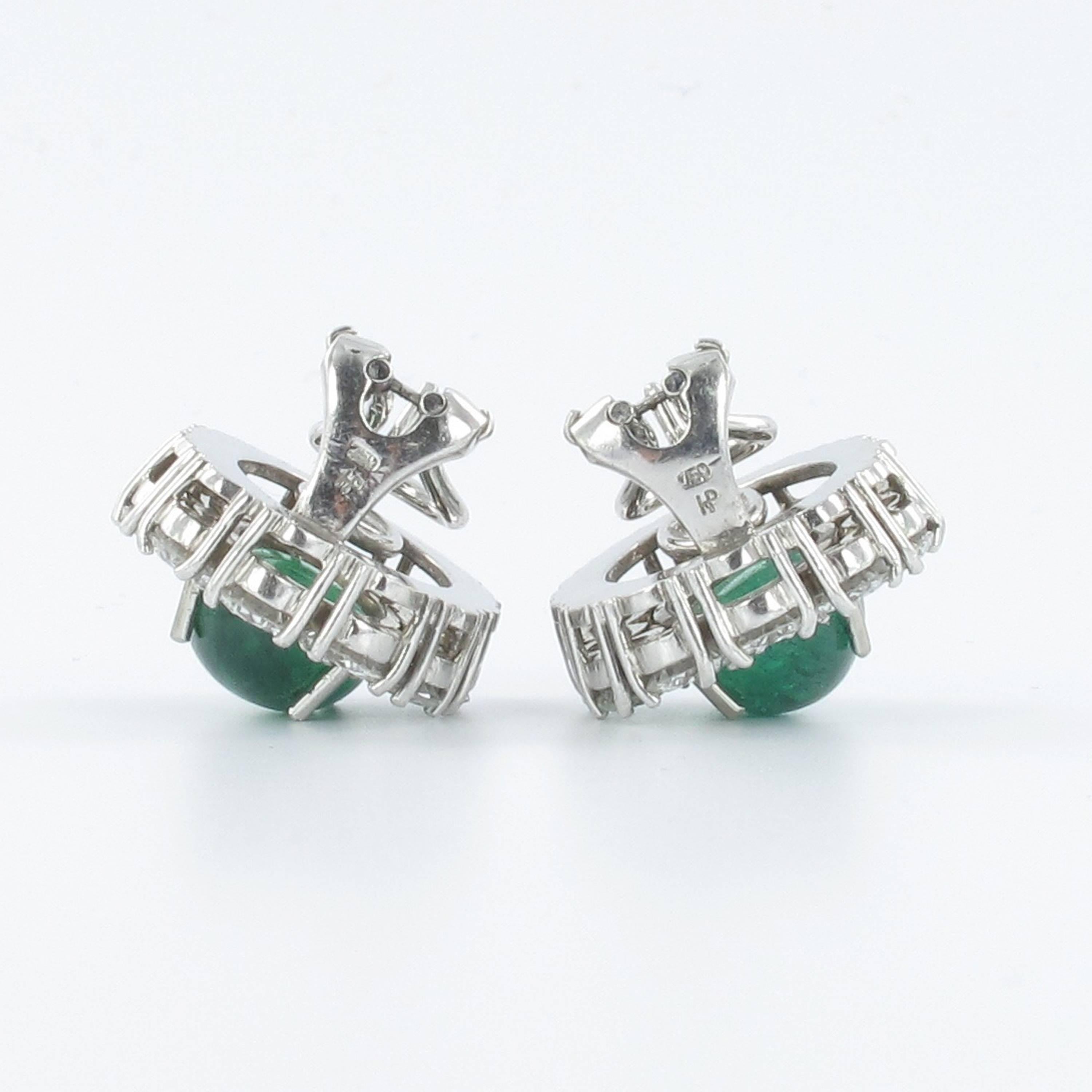 Emerald and Diamond White Gold Ear Clips 1