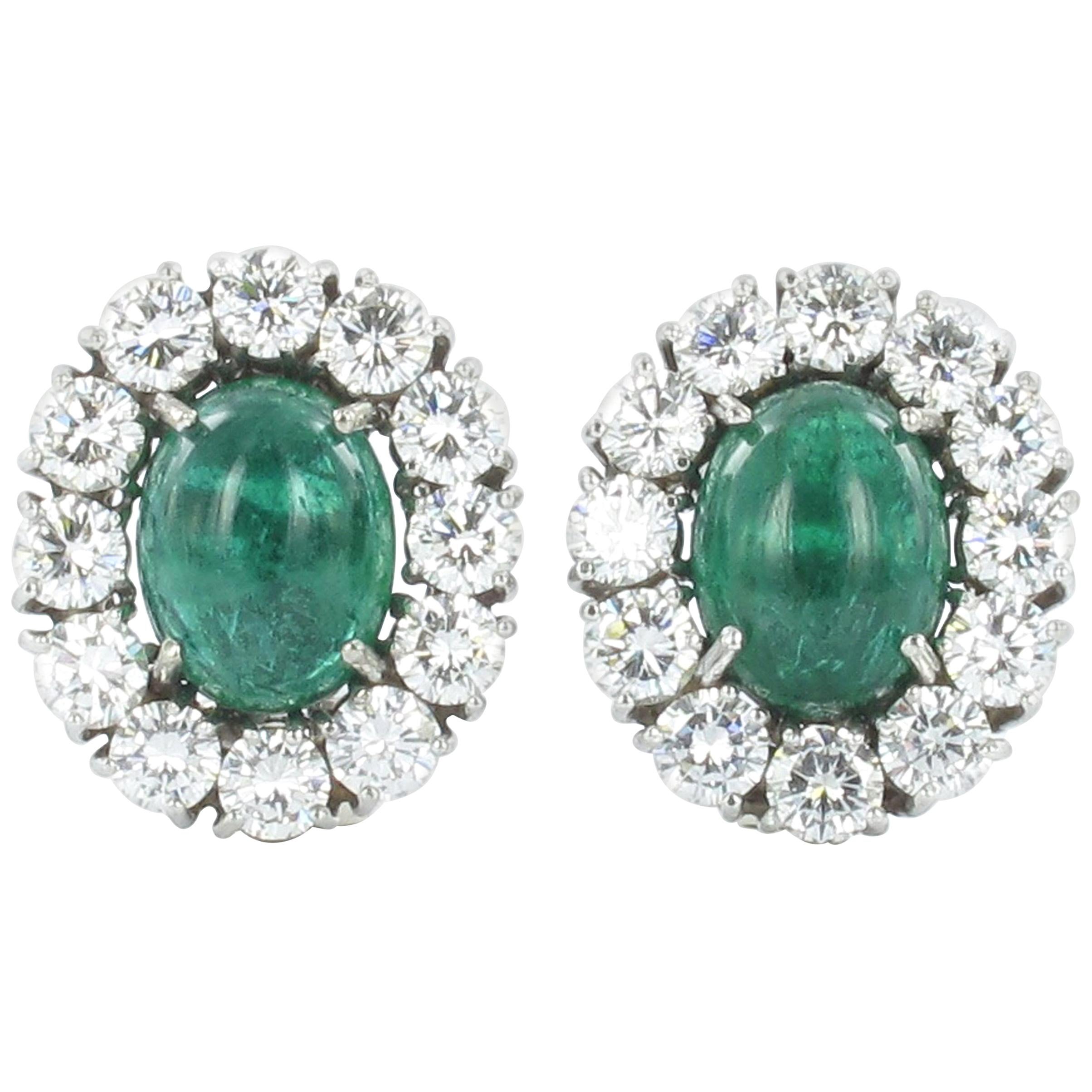 Emerald and Diamond White Gold Ear Clips