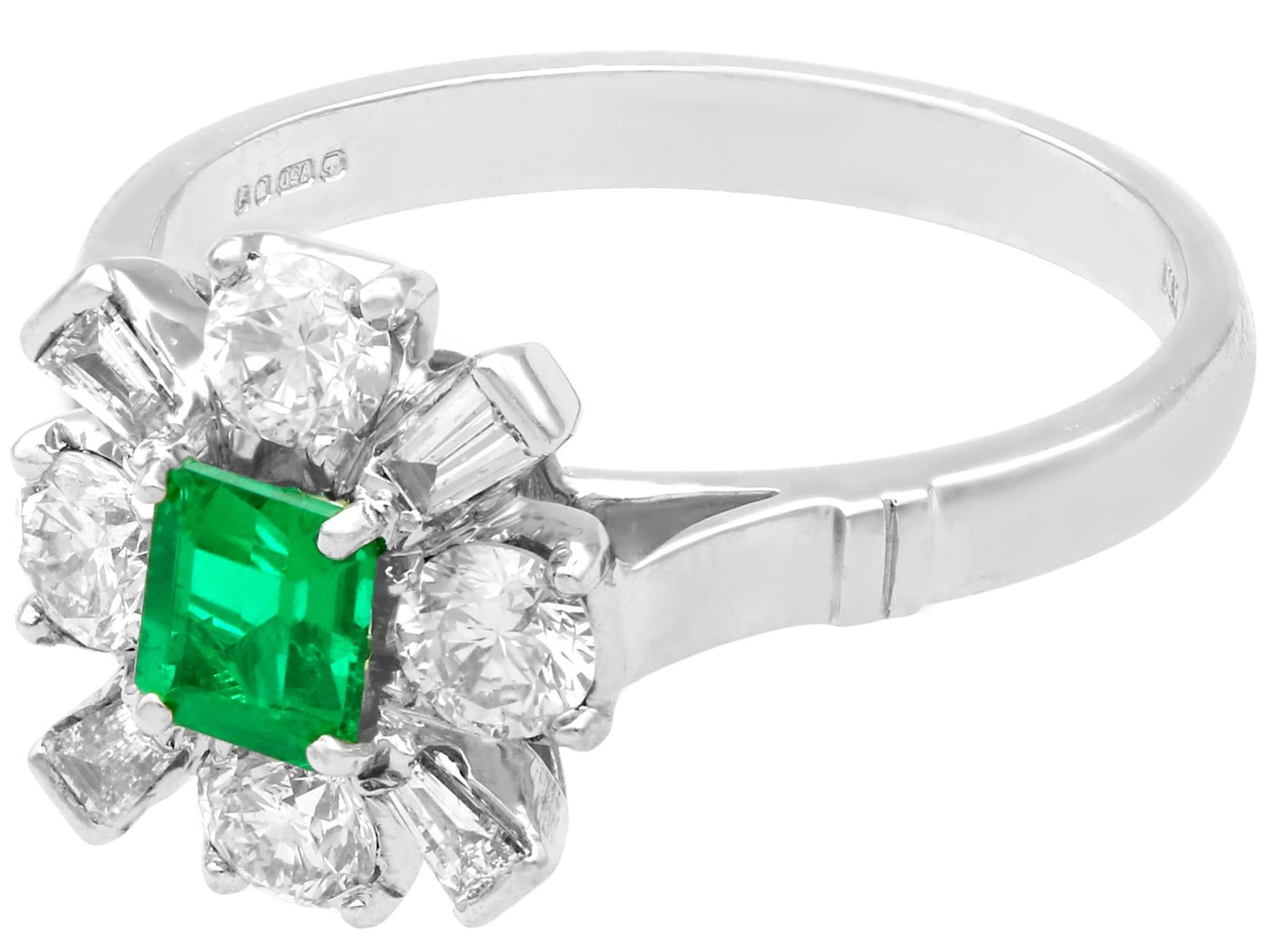 Contemporary Emerald and Diamond White Gold Engagement Ring For Sale