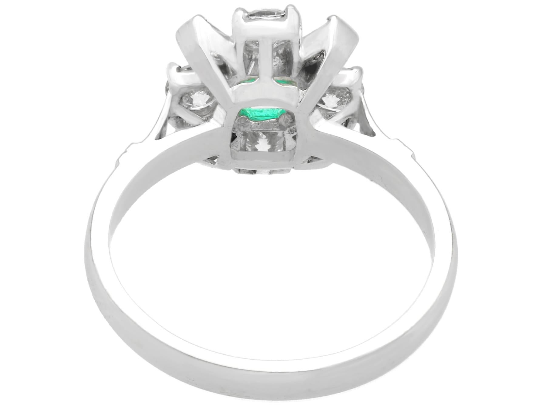 Round Cut Emerald and Diamond White Gold Engagement Ring For Sale