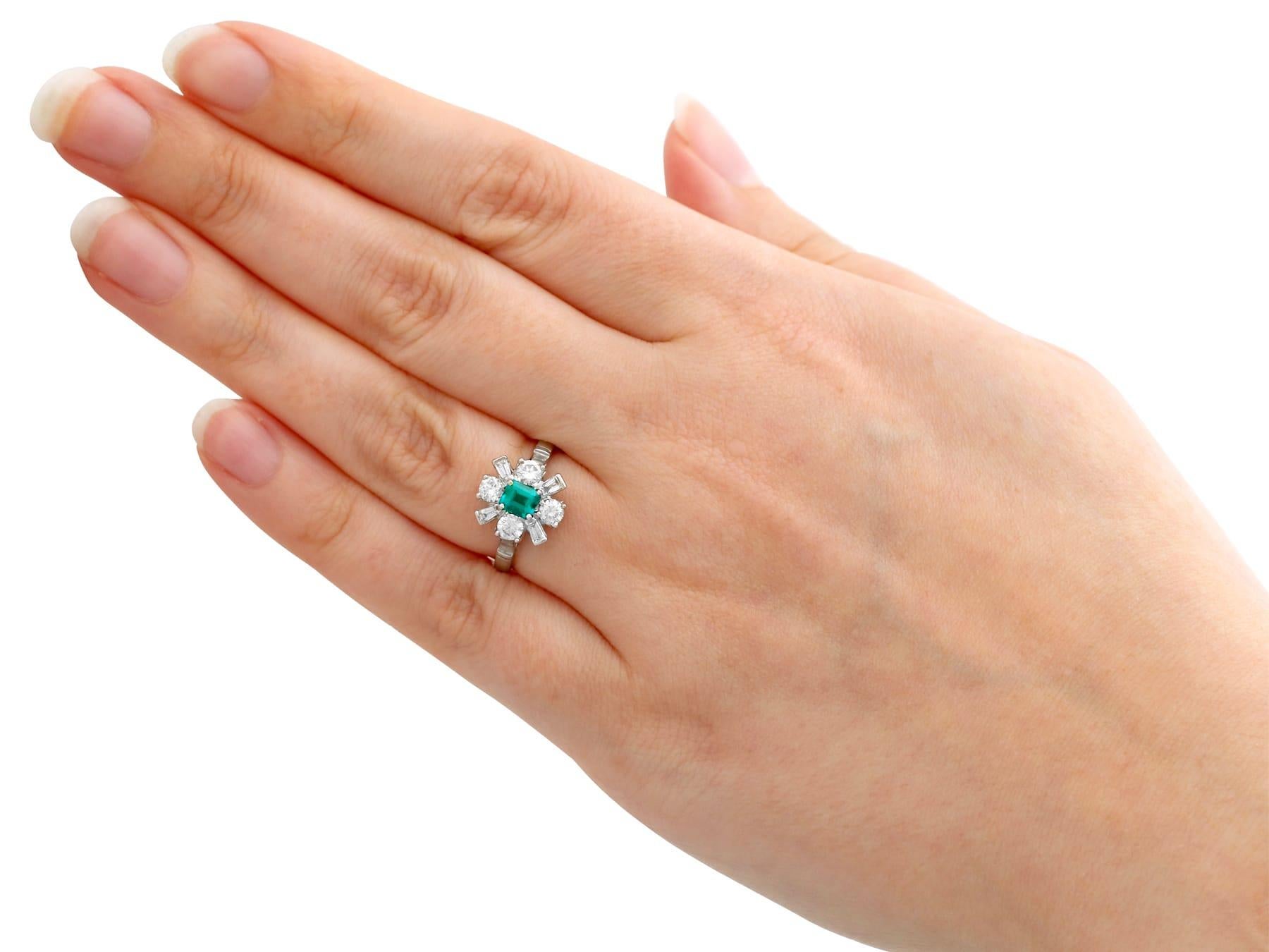 Women's Emerald and Diamond White Gold Engagement Ring For Sale