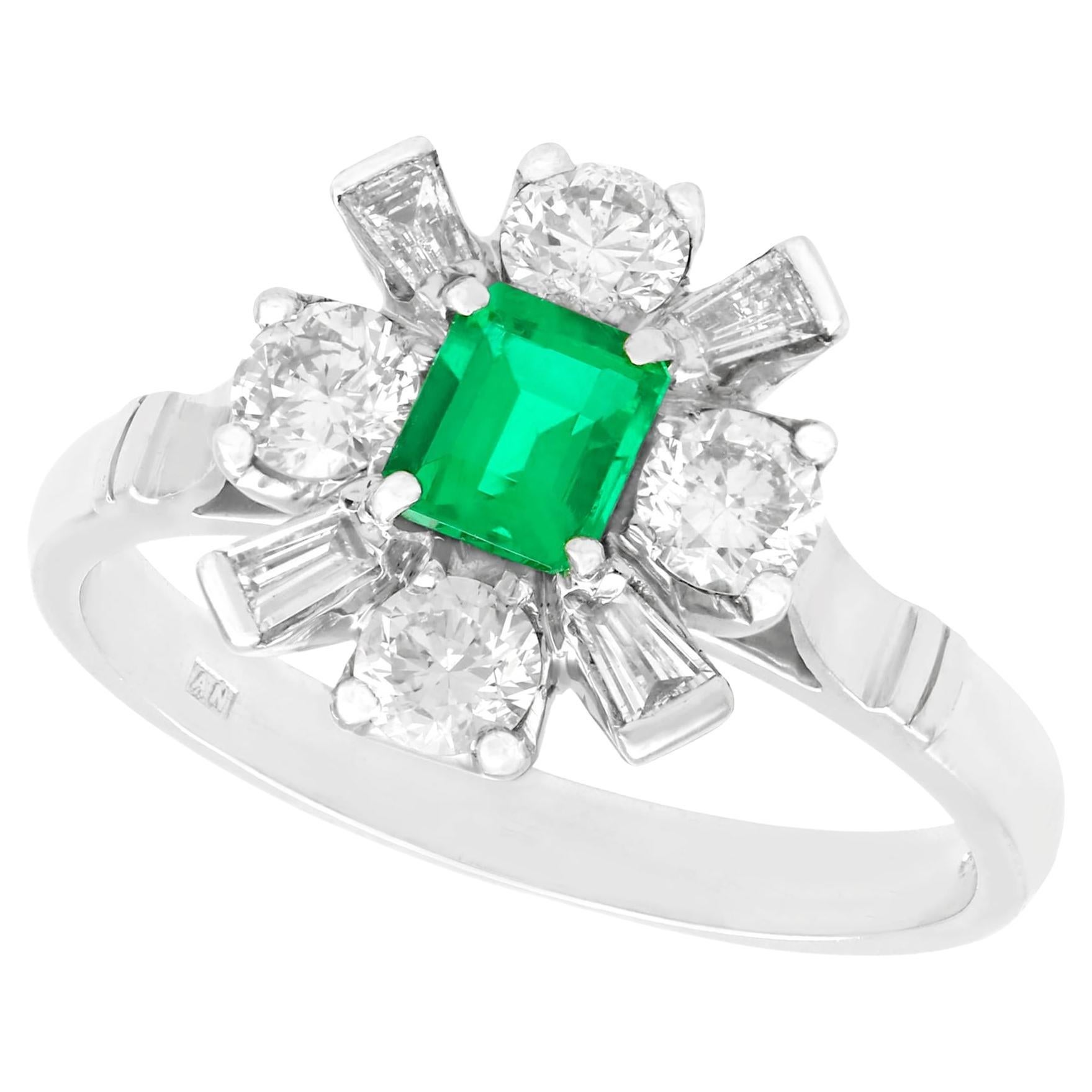 Emerald and Diamond White Gold Engagement Ring For Sale