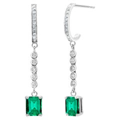 Emerald and Diamond White Gold Hoop Earrings Weighing Two Carats