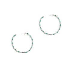 Emerald and Diamond White Gold In/Out Hoop Earrings