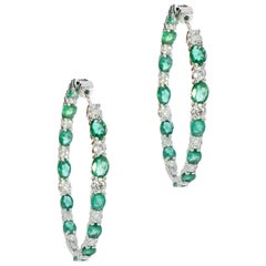Emerald and Diamond White Gold In/Out Hoop Earrings