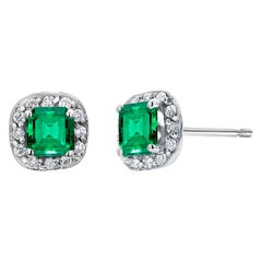 Emerald and Diamond White Gold Square Shaped Stud Earrings Emerald and Diamond White Gold Square Shaped Stud Earrings